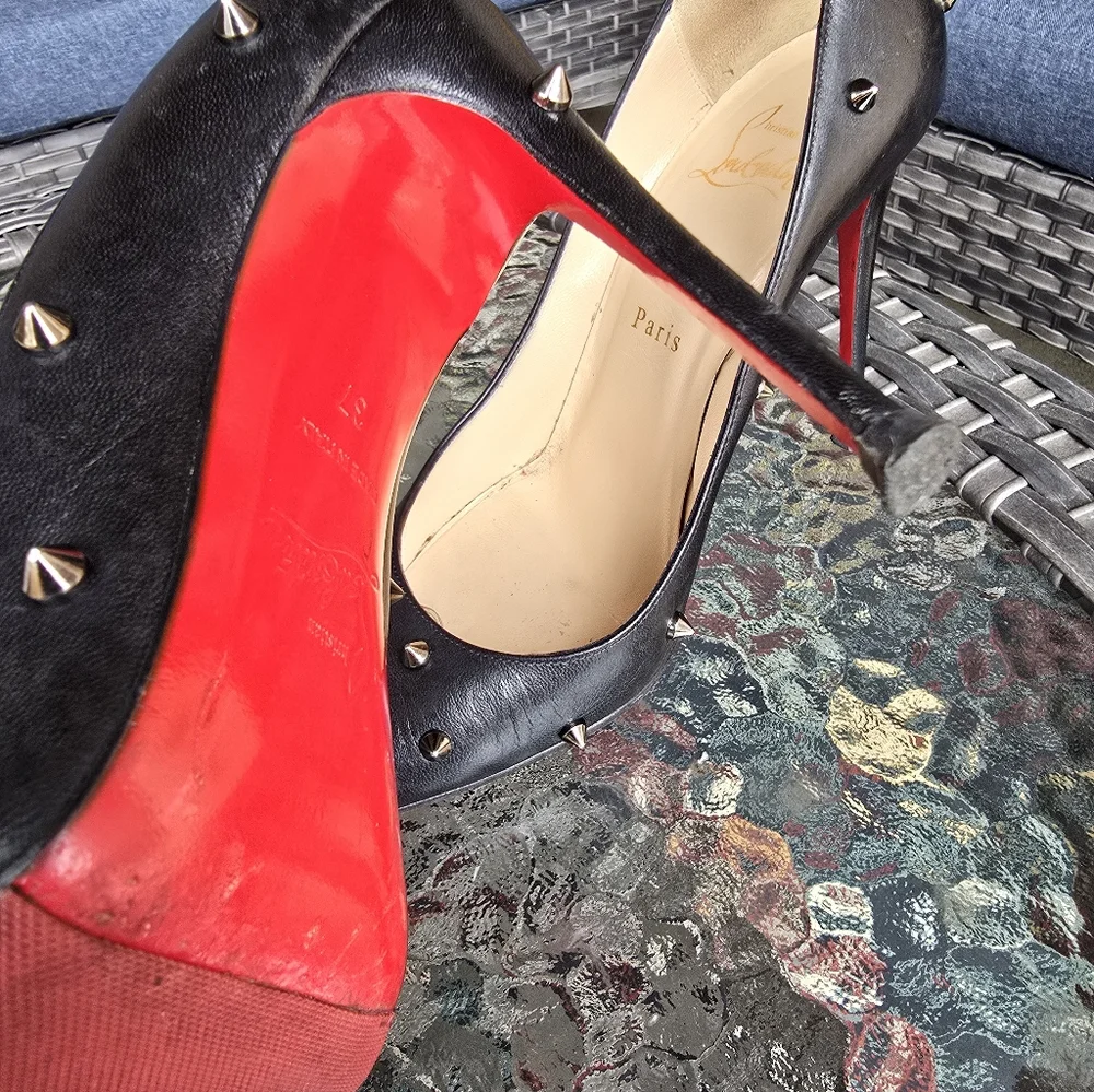 Authentic Christian Louboutin Black Leather Spiked Heels - Picture 11 of 13